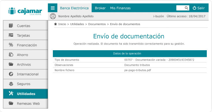 Paso 4 para enviar documentación desde la banca electrónica