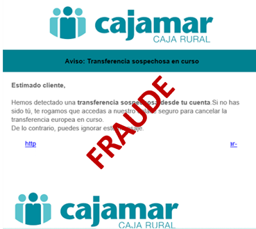 Fraude, phishing imitando a Cajamar