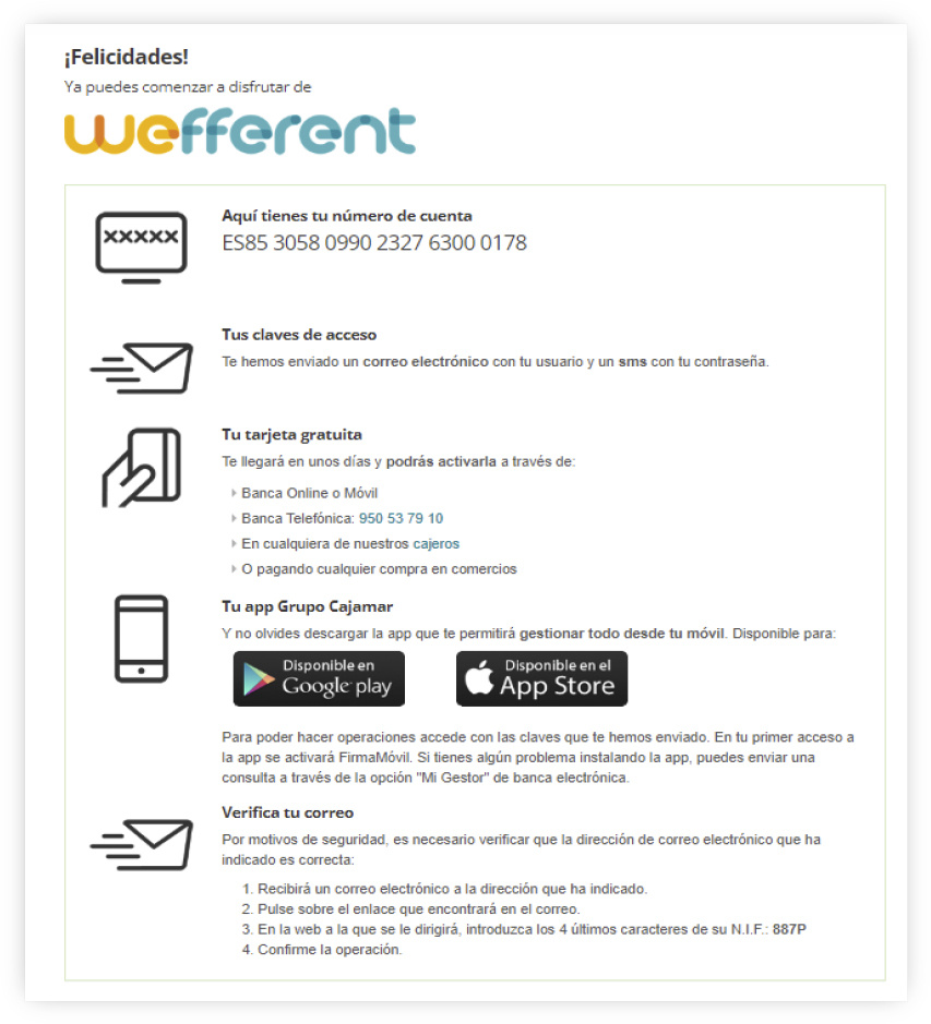 Alta cliente + Apertura cuenta - Pantalla 8 - Pantalla de finalización del alta y la contratación