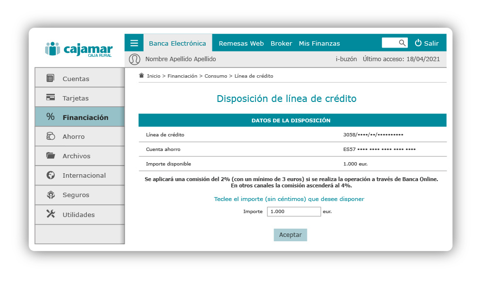 Ayuda Disposición Crédito Personal Cajamar Consumo