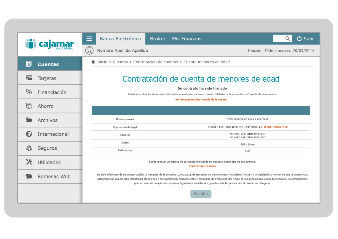 Paso 5 - Apertura cuenta para menor desde Banca Electrónica