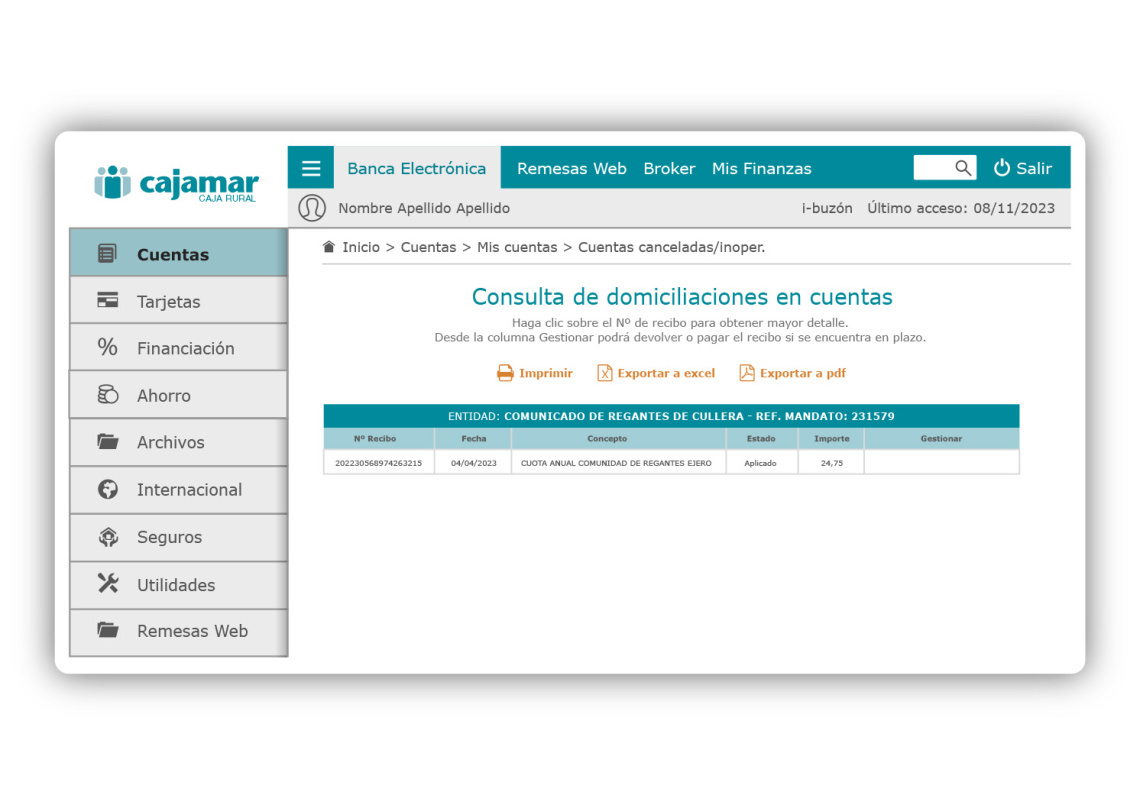 Paso 6 para la gestión de domiciliaciones en cuentas canceladas