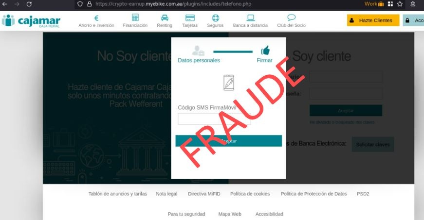 Phishing - Imagen de la captura de datos fraudulenta