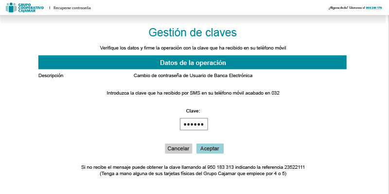 Paso 6 para la recuperación  de contraseñas desde la banca electrónica